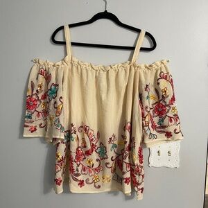 Cato Cream Floral Embroidered Blouse